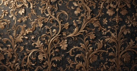 Intricate damask, swirling vines & leaves, elegant backdrop,  background,  textile