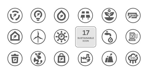 Seventeen Sustainable EcoFriendly Icons Green Energy, Recycling, and Conservation