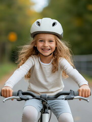 Naklejka premium Child riding bike with knee and elbow protection