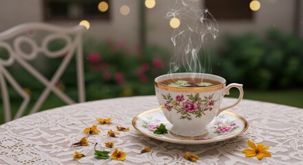 Ornate tea cup outdoors