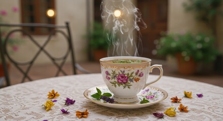 Floral teacup on saucer