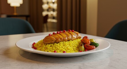 Chicken and rice dish on plate