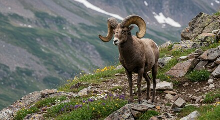 Bighorn sheep on mountain peak