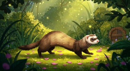 Ferret in a fairy tale forest