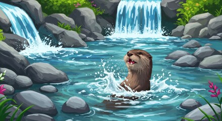 Otter in a mountain stream