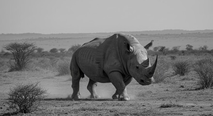 Rhinoceros walking in savanna