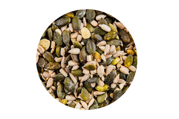 Seed mix pumpkin seeds, sunflower seeds superfood natural food dish organic fresh tasty gourmet food background on the table rustic food top view copy space vegetarian vegan food keto paleo diet