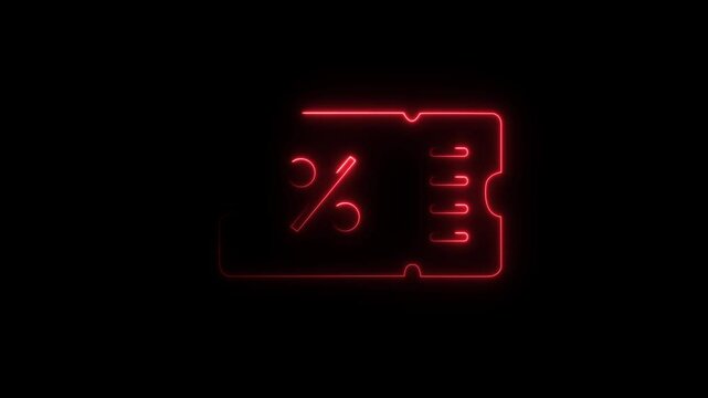 Neon Outline discount ticket icon, with editable stroke. Ticket frame with percentage sign, discount coupon pictogram. Digital pass sale, benefit offer, special price for festival and event
