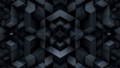 Fototapeta premium Abstract dark gray and black 3D geometric cube pattern background. Perfect for modern, tech, or corporate designs.
