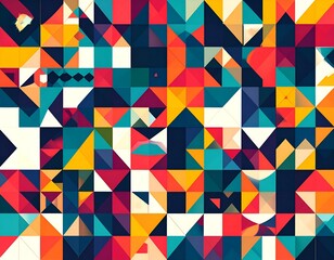 Abstract geometric background with colorful triangles and squares. Perfect for modern designs, websites, and presentations.