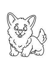 Welsh Corgi Puppy Coloring Page – Cute Line Art Printable for Kids, Preschool, and Kindergarten Activities