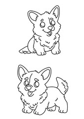 Playful Welsh Corgi Puppies Coloring Page – Cute Line Art Printable for Kids, Preschool, and Kindergarten Activities