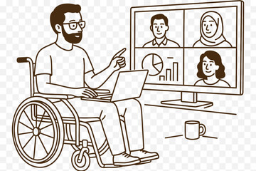 a Wheelchair Giving an Online Presentation to a Virtual Team – Inclusive Remote Work Scene