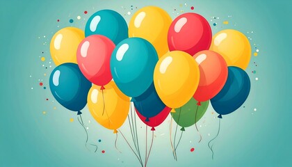 Colorful balloons floating against a teal background, perfect for celebrations and festive designs.