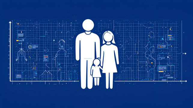 Family relationship blue concept icon. Members bond. Genograms information abstract idea thin line illustration. Isolated outline drawing. Editable stroke. Arial, Myriad Pro-Bold fonts used