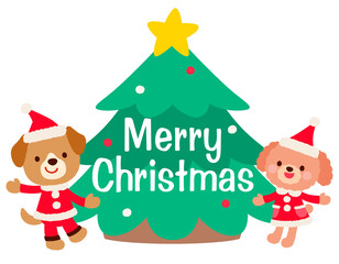 かわいいイヌのサンタクロース　クリスマス　ロゴ