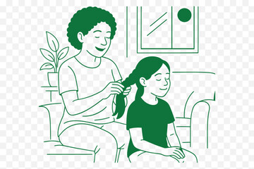 Mother Braiding Daughter’s Hair in a Sunlit Living Room