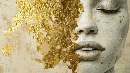 Half of a face with gold leaf applied artistically