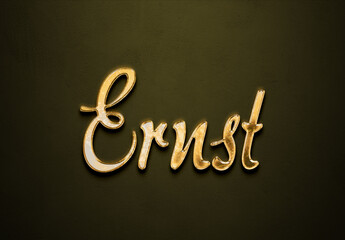 Old gold text effect of Deutsche name Ernst with 3D glossy style Mockup.