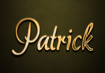 Old gold text effect of Deutsche name Patrick with 3D glossy style Mockup.