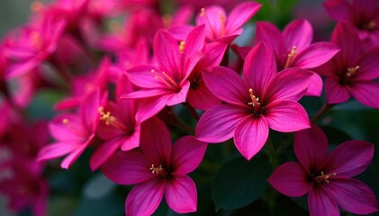 Bold fuchsia blooms, densely packed, rich color, dense, print