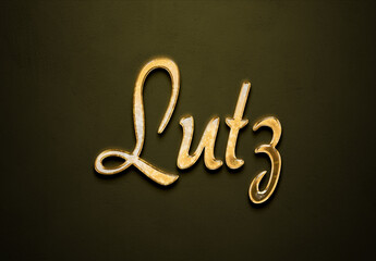 Old gold text effect of Deutsche name Lutz with 3D glossy style Mockup.