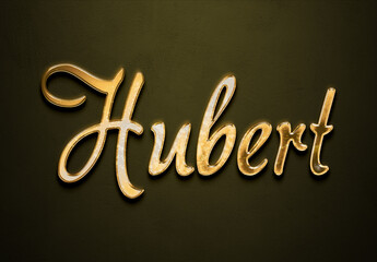 Old gold text effect of Deutsche name Hubert with 3D glossy style Mockup.