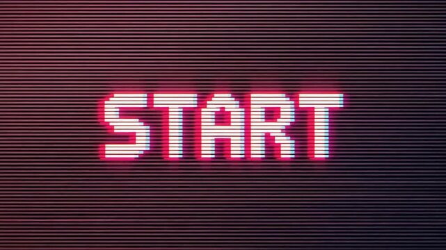 Pixelated retro display showing the word start