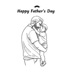 Emotional Father and Child Forehead Touching Moment in Vintage Hand-Drawn Line Art Style for Father’s Day Greeting and Print Designs