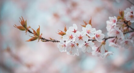 Cherry Blossom Branch with White Flowers