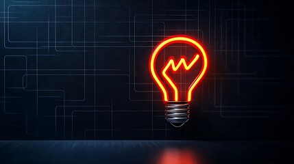 A bright red lightbulb illuminates against a circuit pattern background