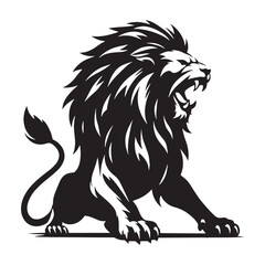 Mid-air attacking lion silhouette vector captured in strike frame – attacking lion silhouette – attacking lion vector – attacking lion illustration – silhouette of attacking lion

