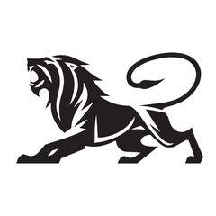 Fearsome attacking lion silhouette vector built with sharp angles – attacking lion silhouette – attacking lion vector – attacking lion illustration – silhouette of attacking lion

