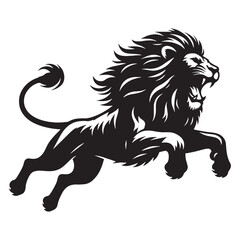 Pouncing attacking lion silhouette vector illustrated with velocity – attacking lion silhouette – attacking lion vector – attacking lion illustration – silhouette of attacking lion

