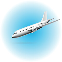 Dynamic White Commercial Airplane Ascending Against a Blue Gradient Sky – High-Resolution Aviation Imagery for Corporate Travel, Air Transport, and Modern Aerospace Branding
