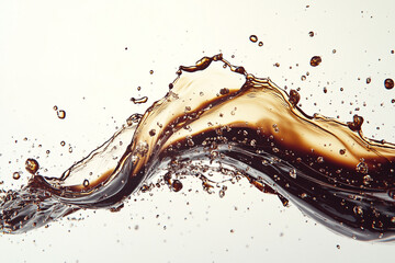 Abstract Brown Liquid Splash with Bubbles on White Background