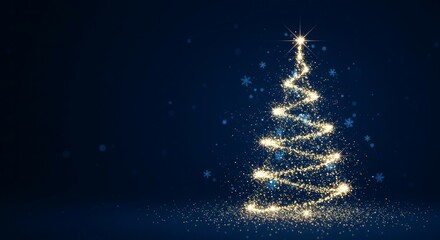Sparkling Christmas Tree on Dark Blue Background