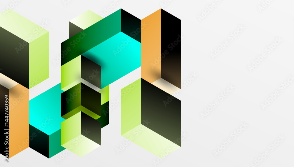 Aufkleber isometric cubes overlap, creating abstract composition. colors range from green, turquoise, beige, b