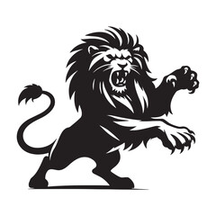 Obraz premium Dynamic attacking lion silhouette vector leaping in fluid motion – attacking lion silhouette – attacking lion vector – attacking lion illustration – silhouette of attacking lion