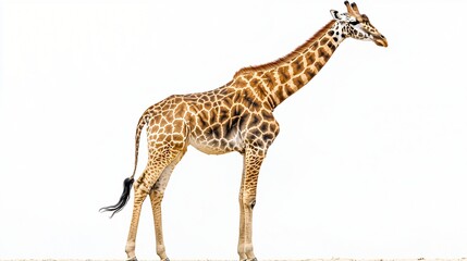 Obraz premium Majestic Giraffe Isolated on White Background Stunning Wildlife Photography for Design, Print, and Editorial Use. High-Resolution Image of a Giraffa Camelopardalis.