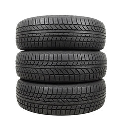 Stack of car tires neatly arranged on transparent background for automotive and maintenance concepts

