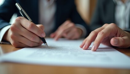 Solicitor pointing at contract showing client where to write signature
