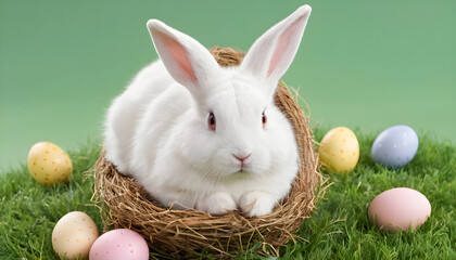 귀여운 부활절 흰색 토끼와 계란
