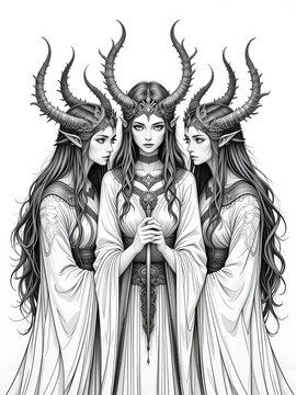 Illustration of the Norns on a White Background
