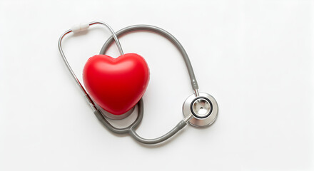 Red Heart and Stethoscope on a White Background Symbolizing Healthcare and Medical Professional Support