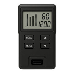 Black digital measurement device featuring a clear LCD screen displaying readings and multiple control buttons for adjustments.