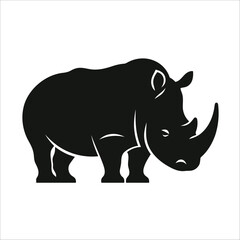 Silhouette of a rhinoceros, depicted in black against a white background. 
