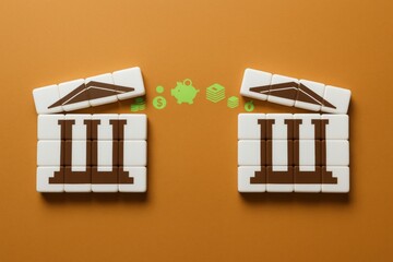 Abstract Bank Transfer Concept Brown White Cubes Piggy Bank Savings Finance Money Investment Banking Business Financial Transaction Economic Growth Secure Investment Strategy Financial Planning Wealth