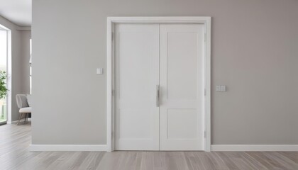 Modern white interior door, sleek handle, closed ,  panel door,  wood