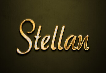 Old gold text effect of Deutsche name Stellan with 3D glossy style Mockup.